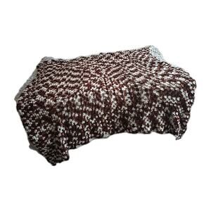 Vtg Handmade Brown White Crochet Cottagecore Afghan Throw Blanket 55"x57"